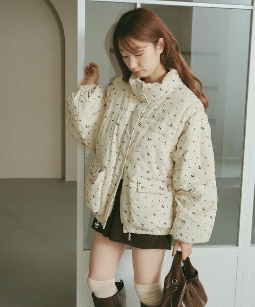 カスタネ　【袖取り外し可/無地&花柄】コーデュロイ中綿ミドルジャケット セール】【袖取り外し可/無地&花柄】コーデュロイ中綿ミドルジャケット