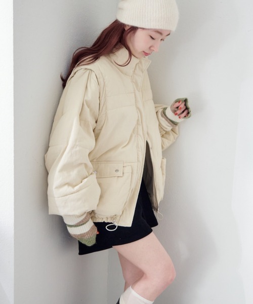 Kastane（カスタネ）の「【袖取り外し可/無地&花柄】コーデュロイ中綿ミドルジャケット（ダウンジャケット/コート・レディース・ネイビー/アイボリー/ホワイト系その他・FREE）」の19枚目の写真