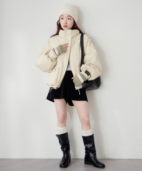 Kastane（カスタネ）の「【袖取り外し可/無地&花柄】コーデュロイ中綿ミドルジャケット（ダウンジャケット/コート・レディース・ネイビー/アイボリー/ホワイト系その他・FREE）」の20枚目の写真