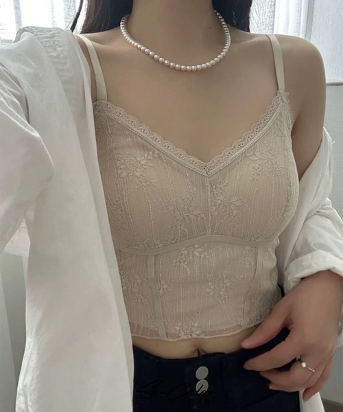 Lace Ladies(レースレディース)の「ロマンチック レース コンパクト カップ付き キャミソール(キャミソール・レディース・グレイッシュベージュ/アイボリー/ブラック・L/M)」の3枚目の写真