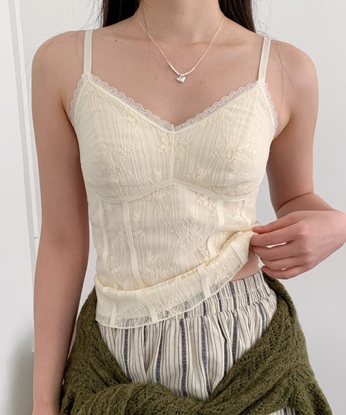 Lace Ladies(レースレディース)の「ロマンチック レース コンパクト カップ付き キャミソール(キャミソール・レディース・グレイッシュベージュ/アイボリー/ブラック・L/M)」の6枚目の写真