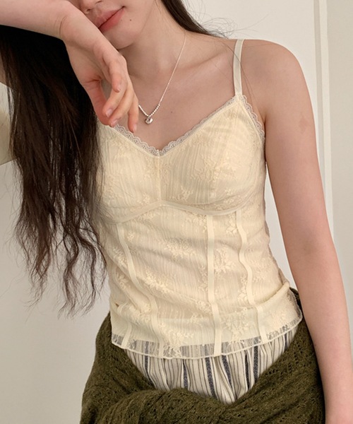 Lace Ladies(レースレディース)の「ロマンチック レース コンパクト カップ付き キャミソール(キャミソール・レディース・グレイッシュベージュ/アイボリー/ブラック・L/M)」の7枚目の写真