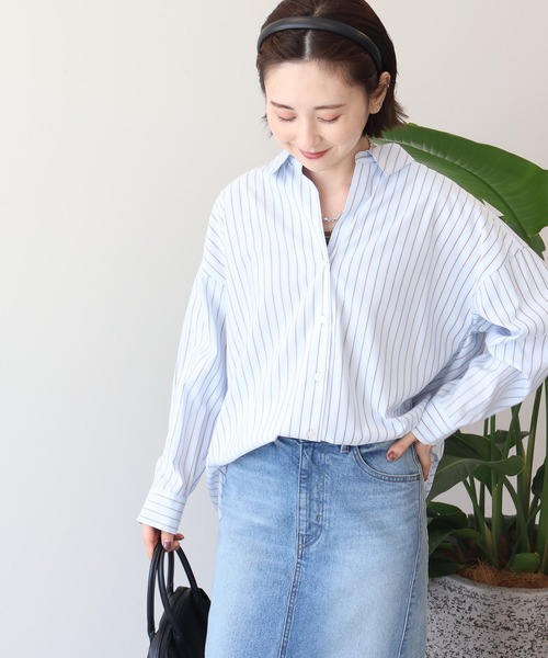 AMERICAN HOLIC(アメリカンホリック)の「抜け衿スキッパーシャツ(シャツ/ブラウス・レディース・ベージュ系その他2/ブルー系その他7/グレイッシュベージュ/オフホワイト・L/M)」の4枚目の写真