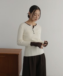 hellam（へラム）の「配色キーネックリブニット（ニット/セーター）」