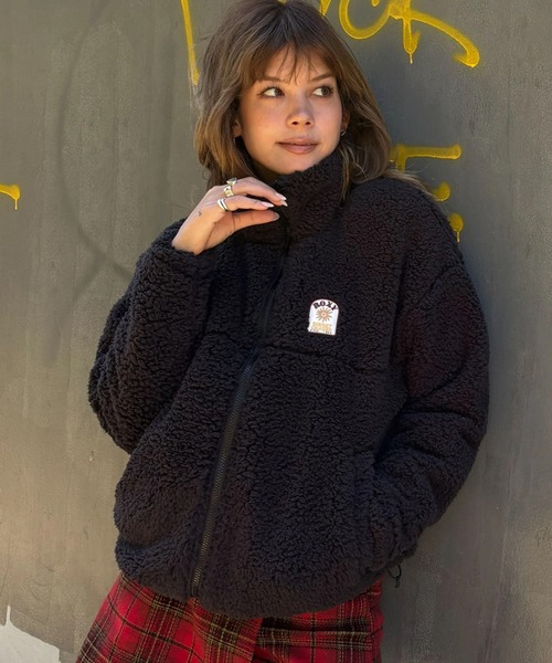 ROXY（ロキシー）の「BELLIS BOA JACKET/ロキシー撥水加工モコモコボアジャケット・ブルゾン（ブルゾン・レディース・コーラル/ブラック/ナチュラル/ブラウン/グリーン・SMALL/MEDIUM/LARGE）」の2枚目の写真