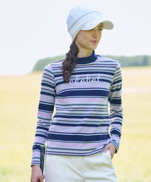 adabat（アダバット）の「【吸湿発熱】マルチボーダー長袖モックネックT（Tシャツ/カットソー・レディース・ネイビー系2/ホワイト系3・42/40/38/36）」の2枚目の写真