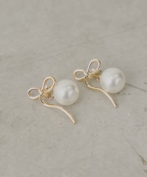リボン パール ピアス IRIS47｜bow pearl earring イヤリング リボンモチーフ パール