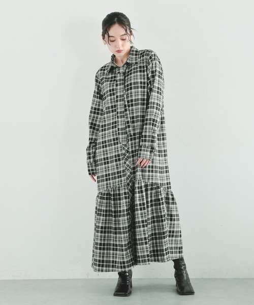 RAGEBLUE（レイジブルー）の「チェックティアードシャツワンピース（ワンピース・レディース・ブラック系/ブラウン系・FREE）」の3枚目の写真