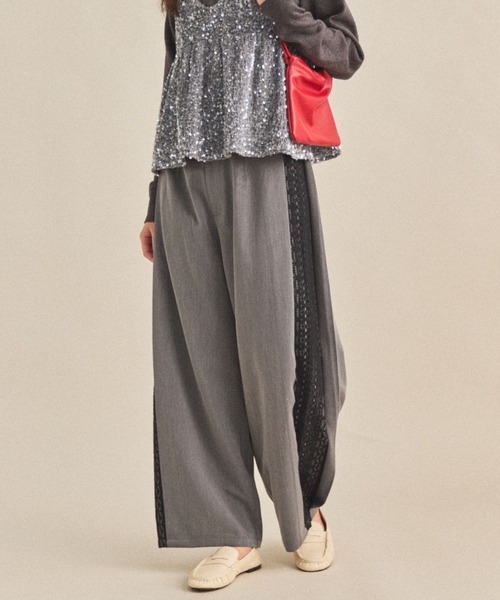 MIRROR STOKE（ミラーストーク）の「【ZOZO限定】SIDE LACE WIDE PANTS/サイドレースワイドパンツ（その他パンツ・レディース・ブラウン/グレー・MEDIUM）」の3枚目の写真