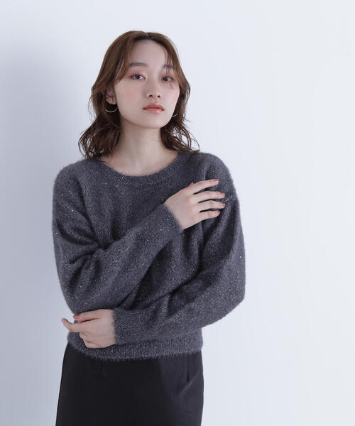 NATURAL BEAUTY BASIC(ナチュラルビューティーベーシック)の「◇スパンコールフェザーニット(ニット/セーター・レディース・ピンク/ベージュ/チャコールグレー・FREE)」の1枚目の写真