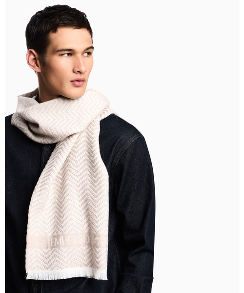 エンポリオ アルマーニ】スカーフ ウール シェブロンモチーフ