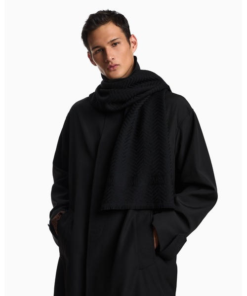 エンポリオ アルマーニ】スカーフ ウール シェブロンモチーフ