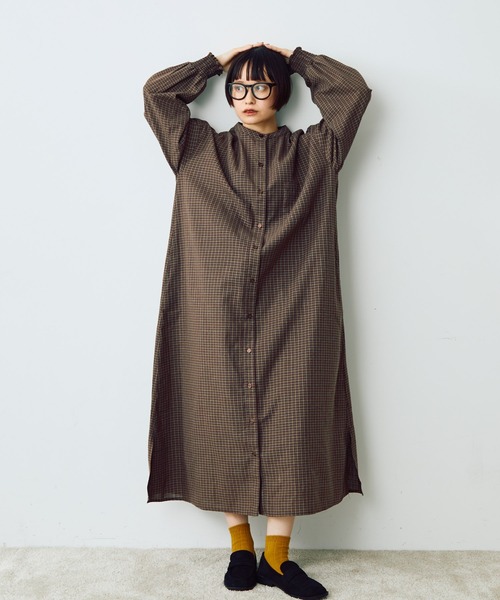 Crisp（クリスプ）の「チェックシャツワンピース（シャツワンピース・レディース・ブラウン/ベージュ・FREE）」の4枚目の写真