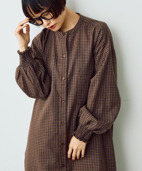 Crisp（クリスプ）の「チェックシャツワンピース（シャツワンピース・レディース・ブラウン/ベージュ・FREE）」の8枚目の写真
