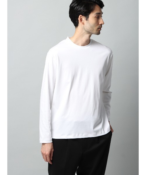 JTQ 無地 シンプル 白色 長袖 クルーネックTシャツ 長袖 ウォッシャブル 形態安定 シルケット