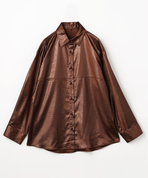 セール】チンツ加工 光沢シャツ/レザーライクシャツ（シャツ/ブラウス
