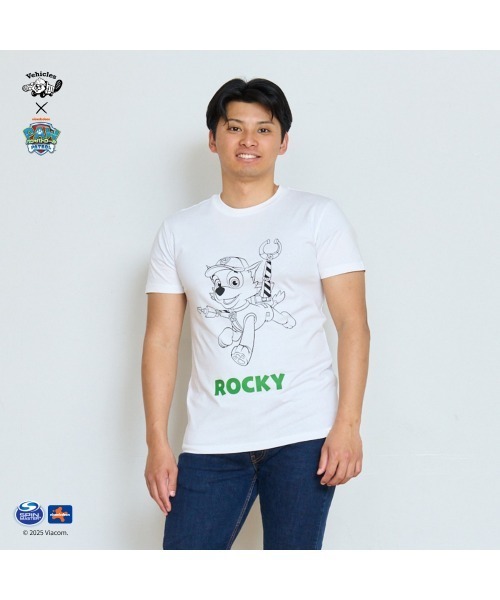 Vehicles(ビークルズ)の「パウパトロール 子供服 グラフィック半袖Tシャツロッキーホワイト ロッキー(Tシャツ/カットソー・レディース・ホワイト/ブラック・womens free/MEDIUM/LARGE)」の1枚目の写真
