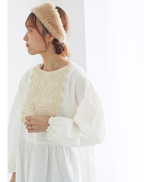 Samansa Mos2（サマンサ モスモス）の「【WEB限定】胸元レース貼りチュニック（シャツ/ブラウス・レディース・キナリ/ブラック・F）」の12枚目の写真