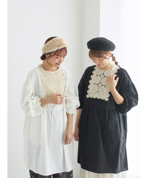 Samansa Mos2（サマンサ モスモス）の「【WEB限定】胸元レース貼りチュニック（シャツ/ブラウス・レディース・キナリ/ブラック・F）」の4枚目の写真