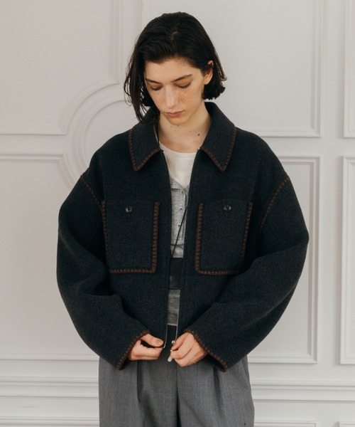 WOOL EMBROIDERY SHORT ZIP JACKET/ウールエンブロイダリージップ