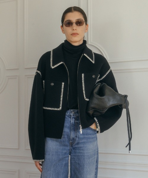 WOOL EMBROIDERY SHORT ZIP JACKET/ウールエンブロイダリージップ