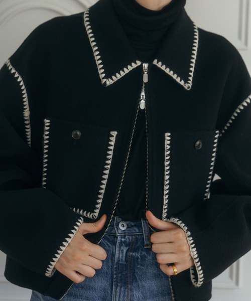 WOOL EMBROIDERY SHORT ZIP JACKET/ウールエンブロイダリージップ