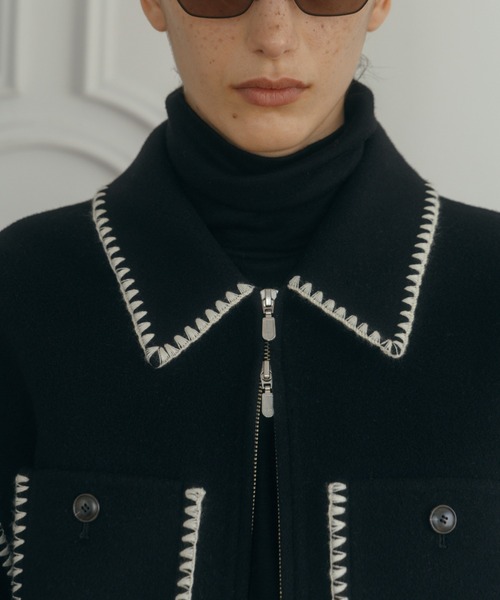 CREDONA（クレドナ）の「WOOL EMBROIDERY SHORT ZIP JACKET/ウールエンブロイダリージップジャケット（その他アウター・レディース・ブラック/グレー/アイボリー・FREE）」の15枚目の写真