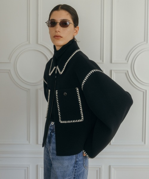 CREDONA（クレドナ）の「WOOL EMBROIDERY SHORT ZIP JACKET/ウールエンブロイダリージップジャケット（その他アウター・レディース・ブラック/グレー/アイボリー・FREE）」の11枚目の写真