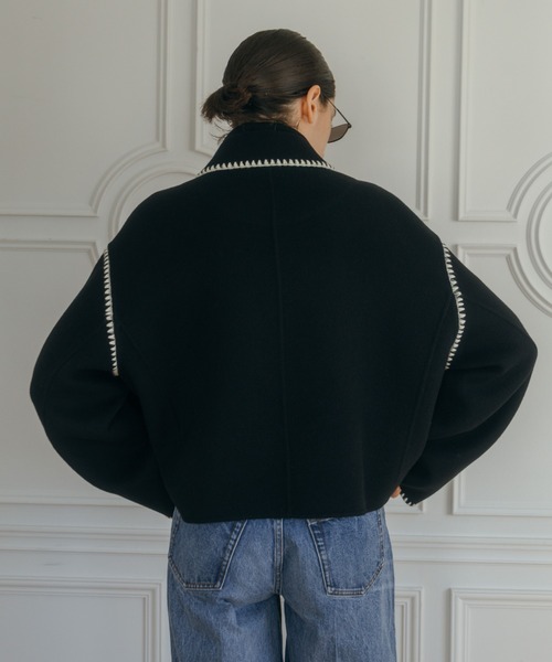 CREDONA（クレドナ）の「WOOL EMBROIDERY SHORT ZIP JACKET/ウールエンブロイダリージップジャケット（その他アウター・レディース・ブラック/グレー/アイボリー・FREE）」の13枚目の写真