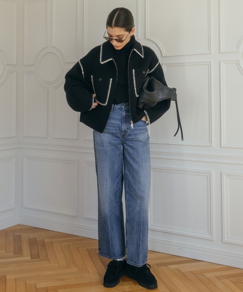 CREDONA（クレドナ）の「WOOL EMBROIDERY SHORT ZIP JACKET/ウールエンブロイダリージップジャケット（その他アウター・レディース・ブラック/グレー/アイボリー・FREE）」の16枚目の写真