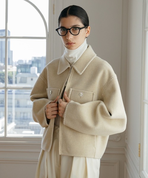 CREDONA（クレドナ）の「WOOL EMBROIDERY SHORT ZIP JACKET/ウールエンブロイダリージップジャケット（その他アウター・レディース・ブラック/グレー/アイボリー・FREE）」の6枚目の写真