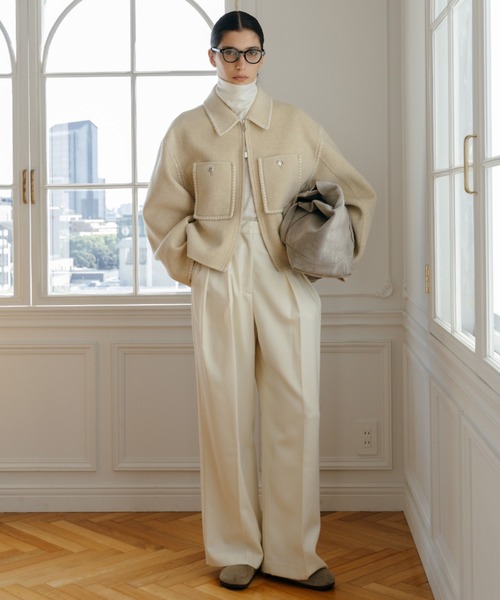 CREDONA（クレドナ）の「WOOL EMBROIDERY SHORT ZIP JACKET/ウールエンブロイダリージップジャケット（その他アウター・レディース・ブラック/グレー/アイボリー・FREE）」の22枚目の写真