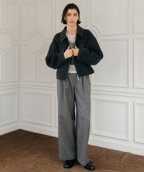 CREDONA（クレドナ）の「WOOL EMBROIDERY SHORT ZIP JACKET/ウールエンブロイダリージップジャケット（その他アウター・レディース・ブラック/グレー/アイボリー・FREE）」の9枚目の写真