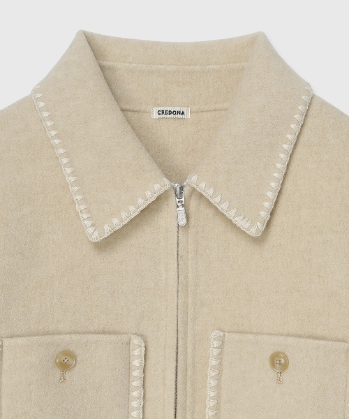 WOOL EMBROIDERY SHORT ZIP JACKET/ウールエンブロイダリージップ