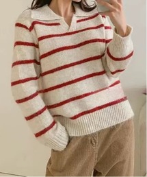 WEGO | WEGO/ポロ襟ボーダーニットトップス(ポロシャツ)