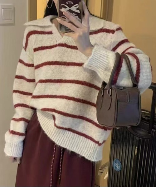 WEGO（ウィゴー）の「WEGO/ポロ襟ボーダーニットトップス（ポロシャツ・レディース・レッド/ブラック/ブルー・FREE）」の16枚目の写真