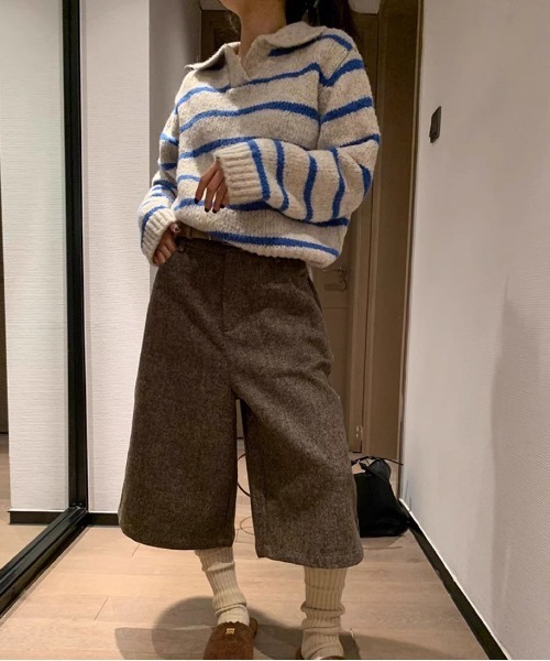 WEGO（ウィゴー）の「WEGO/ポロ襟ボーダーニットトップス（ポロシャツ・レディース・レッド/ブラック/ブルー・FREE）」の13枚目の写真