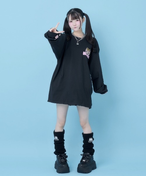 Hauls(ハウルズ)の「ギャル吉BIGロンTEE(Tシャツ/カットソー・レディース・ブラック/ホワイト・FREE)」の7枚目の写真