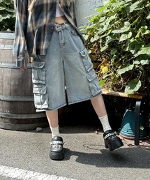 B.I.D.（ビーアイディー）の「《Lilamusant(リラミュゾン)》カーゴポケットデニムハーフパンツ Y2K MZ 韓国ストリート（カーゴパンツ）」