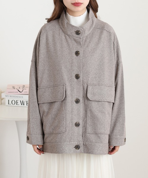 OMNES（オムネス）の「フェイクウールヘリンボーンオーバーサイズショートコート（その他アウター・レディース・ベージュ/チャコール/ブラウン・FREE）」の16枚目の写真