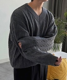 NOWLE（ノウル）の「【NOWLE】ケーブル編み Vネック プルオーバー ニット（ニット/セーター・メンズ）」