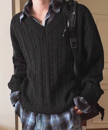 NOWLE | 【NOWLE】ケーブル編み Vネック プルオーバー ニット(ニット/セーター)