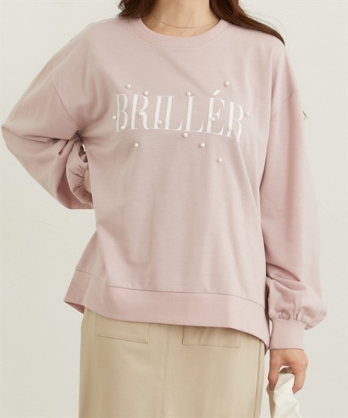 nissen(ニッセン)の「パール風ビジュー付スウェットトップス(薄手)(Tシャツ/カットソー・レディース・ブラウン/ピンク/ブラック/杢グレー・M/L)」の4枚目の写真