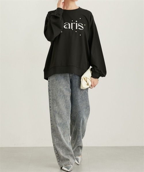 nissen(ニッセン)の「パール風ビジュー付スウェットトップス(薄手)(Tシャツ/カットソー・レディース・ブラウン/ピンク/ブラック/杢グレー・M/L)」の7枚目の写真
