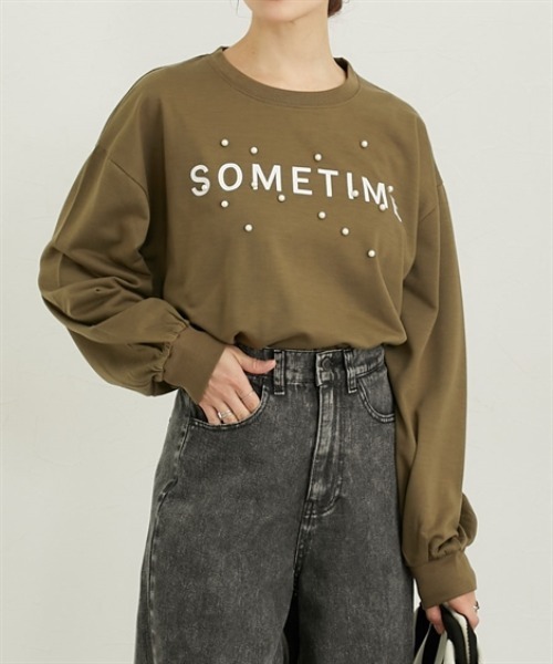 nissen(ニッセン)の「パール風ビジュー付スウェットトップス(薄手)(Tシャツ/カットソー・レディース・ブラウン/ピンク/ブラック/杢グレー・M/L)」の11枚目の写真