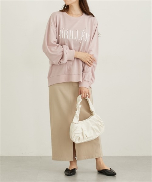 nissen(ニッセン)の「パール風ビジュー付スウェットトップス(薄手)(Tシャツ/カットソー・レディース・ブラウン/ピンク/ブラック/杢グレー・M/L)」の18枚目の写真