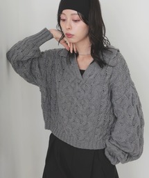 ケーブルクロップドポロニット