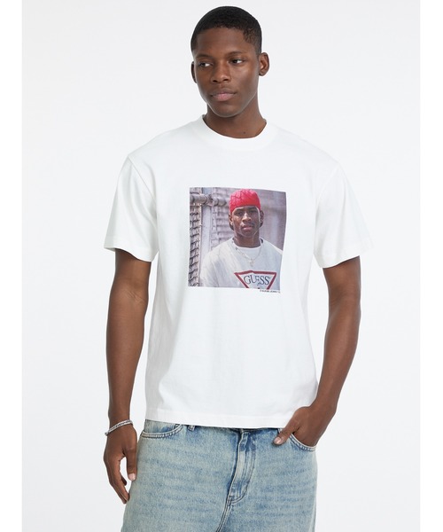 ゲス Tシャツ トップス メンズ Men's Acid-Washed Triangle Logo Graphic T-Shirt Jet Black ALEXANDER WANG ⁄ Embossed Logo Splatter Wash Tee