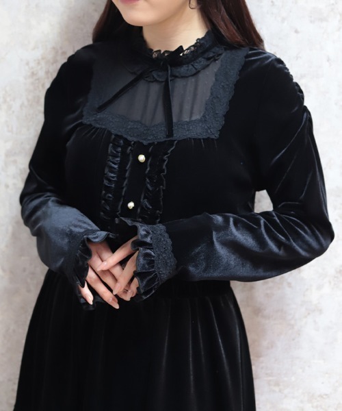 axes femme（アクシーズファム）の「ブロッキングベロアプルオーバー（Tシャツ/カットソー・レディース・ラベンダー/ワイン/ブラック・FREE）」の2枚目の写真