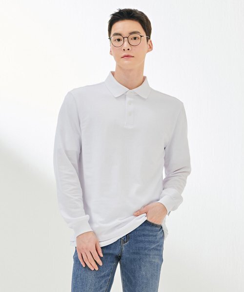 CHASECULT(チェイスカルト)の「男性ピケカラー長袖Tシャツ-DDZK5150A01(Tシャツ/カットソー・メンズ・ホワイト・105/95/100/110)」の1枚目の写真